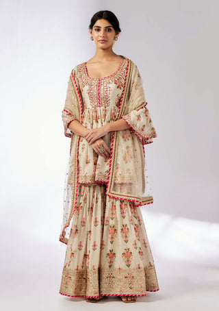 Sadhna Ivory Sharara Set by Gopi Vaid, available on Indiaspopup.com