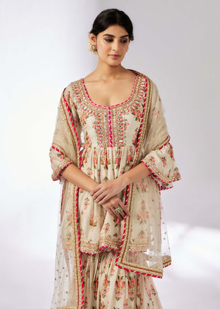 Sadhna Ivory Sharara Set by Gopi Vaid, available on Indiaspopup.com