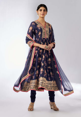 Joshna Navy Blue Tiered Anarkali Set by Gopi Vaid, available on Indiaspopup.com