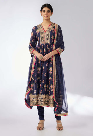 Joshna Navy Blue Tiered Anarkali Set by Gopi Vaid, available on Indiaspopup.com