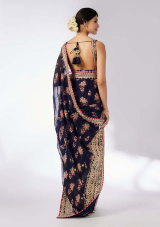 Masoom Navy Blue Sari Set by Gopi Vaid, available on Indiaspopup.com