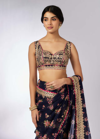 Masoom Navy Blue Sari Set by Gopi Vaid, available on Indiaspopup.com