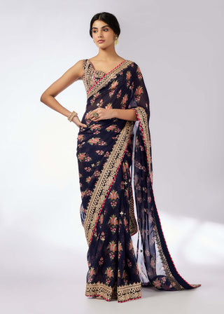 Masoom Navy Blue Sari Set by Gopi Vaid, available on Indiaspopup.com