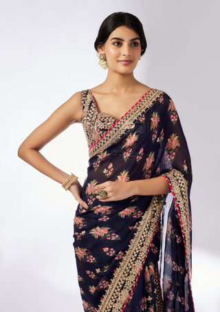 Masoom Navy Blue Sari Set by Gopi Vaid, available on Indiaspopup.com