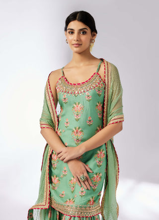 Advika Mint Strappy Sharara Set by Gopi Vaid, available on Indiaspopup.com