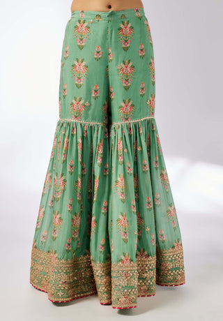 Advika Mint Strappy Sharara Set by Gopi Vaid, available on Indiaspopup.com