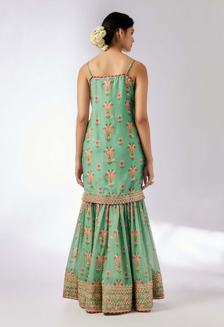 Advika Mint Strappy Sharara Set by Gopi Vaid, available on Indiaspopup.com