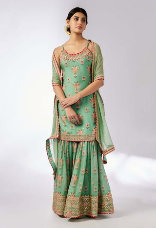 Advika Mint Strappy Sharara Set by Gopi Vaid, available on Indiaspopup.com