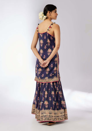 Advika Navy Strappy Sharara Set by Gopi Vaid, available on Indiaspopup.com