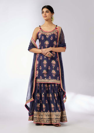 Advika Navy Strappy Sharara Set by Gopi Vaid, available on Indiaspopup.com