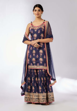 Advika Navy Strappy Sharara Set by Gopi Vaid, available on Indiaspopup.com