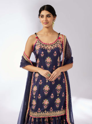 Advika Navy Strappy Sharara Set by Gopi Vaid, available on Indiaspopup.com