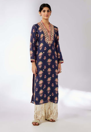 Gargi Printed Navy Tunic by Gopi Vaid, available on Indiaspopup.com