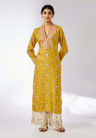 Gargi Printed Mustard Tunic by Gopi Vaid, available on Indiaspopup.com