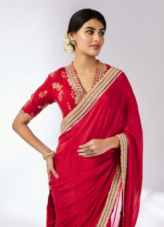 Anisha Red Sari Set by Gopi Vaid, available on Indiaspopup.com