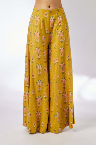 Jisha Mustard Palazzo And Cape Set by Gopi Vaid, available on Indiaspopup.com