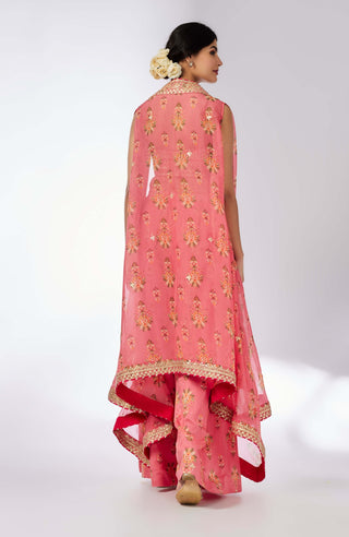 Jisha Pink Palazzo And Cape Set by Gopi Vaid, available on Indiaspopup.com