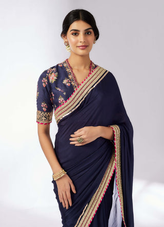 Anisha Navy Sari Set by Gopi Vaid, available on Indiaspopup.com