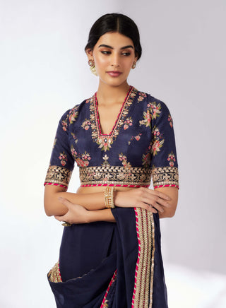 Anisha Navy Sari Set by Gopi Vaid, available on Indiaspopup.com