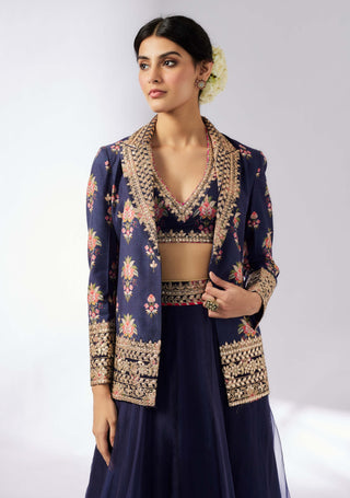 Unnati Navy Blue Lehenga And Jacket Set by Gopi Vaid, available on Indiaspopup.com