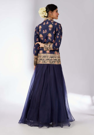 Unnati Navy Blue Lehenga And Jacket Set by Gopi Vaid, available on Indiaspopup.com