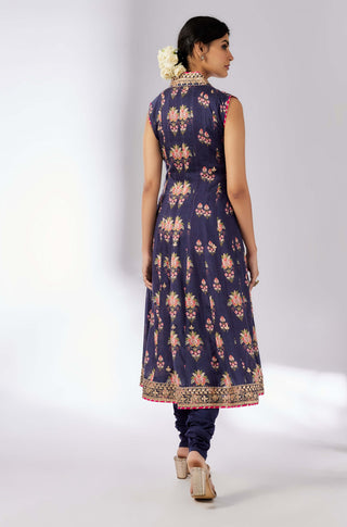 Madhuri Navy Blue Kurta Set by Gopi Vaid, available on Indiaspopup.com