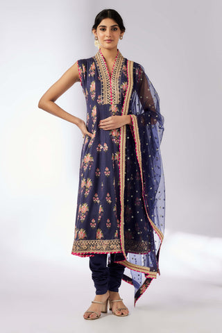 Madhuri Navy Blue Kurta Set by Gopi Vaid, available on Indiaspopup.com