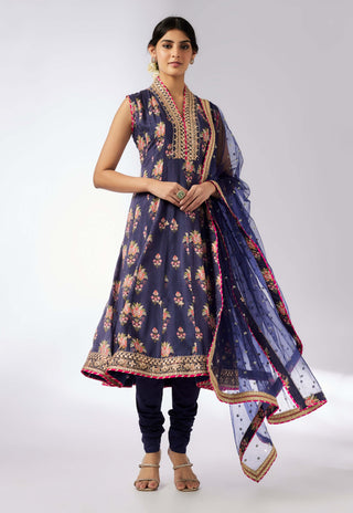 Madhuri Navy Blue Kurta Set by Gopi Vaid, available on Indiaspopup.com