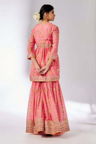 Samiksha Pink Peplum Sharara Set by Gopi Vaid, available on Indiaspopup.com