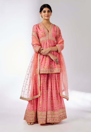 Samiksha Pink Peplum Sharara Set by Gopi Vaid, available on Indiaspopup.com