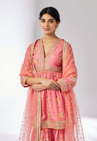 Samiksha Pink Peplum Sharara Set by Gopi Vaid, available on Indiaspopup.com