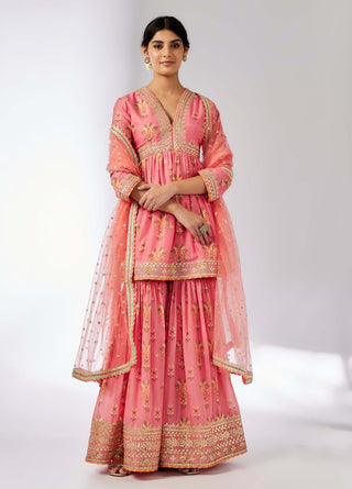 Samiksha Pink Peplum Sharara Set by Gopi Vaid, available on Indiaspopup.com