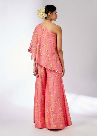 Elena Pink Printed Off-Shoulder Top And Pants by Gopi Vaid, available on Indiaspopup.com