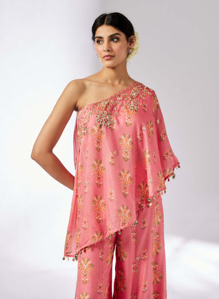 Elena Pink Printed Off-Shoulder Top And Pants by Gopi Vaid, available on Indiaspopup.com