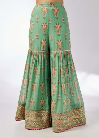 Sadhna Mint Sharara Set by Gopi Vaid, available on Indiaspopup.com