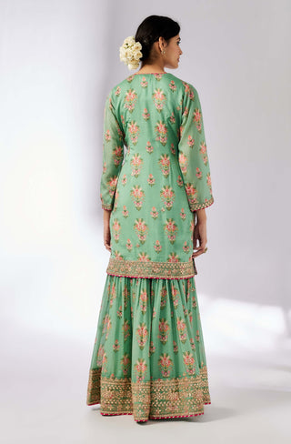 Sadhna Mint Sharara Set by Gopi Vaid, available on Indiaspopup.com