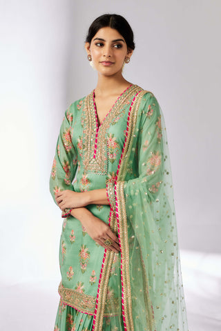 Sadhna Mint Sharara Set by Gopi Vaid, available on Indiaspopup.com