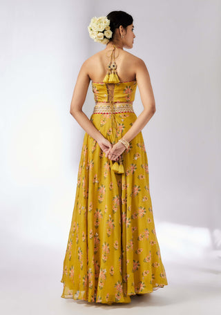 Bhairavi Mustard Lehenga Set by Gopi Vaid, available on Indiaspopup.com