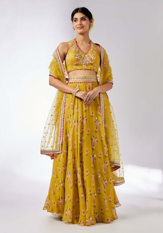 Bhairavi Mustard Lehenga Set by Gopi Vaid, available on Indiaspopup.com