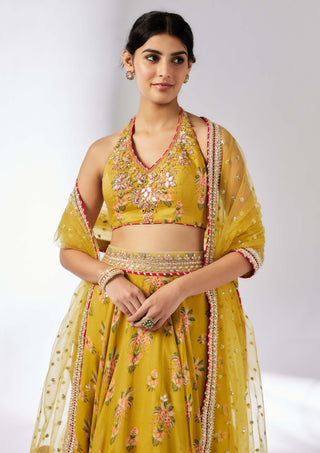 Bhairavi Mustard Lehenga Set by Gopi Vaid, available on Indiaspopup.com