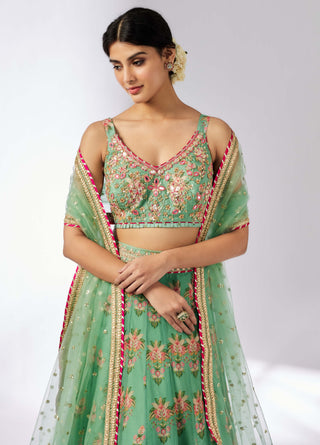 Malini Mint Lehenga Set by Gopi Vaid, available on Indiaspopup.com