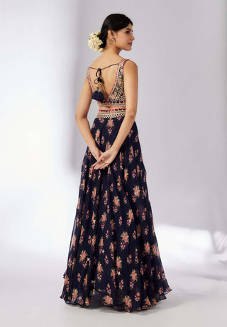 Esha Navy Lehenga Set by Gopi Vaid, available on Indiaspopup.com