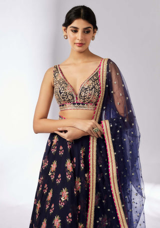 Esha Navy Lehenga Set by Gopi Vaid, available on Indiaspopup.com