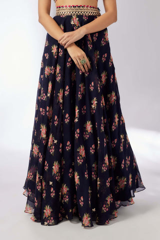 Esha Navy Lehenga Set by Gopi Vaid, available on Indiaspopup.com