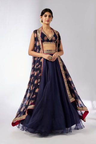 Mehar Navy Blue Lehenga Set by Gopi Vaid, available on Indiaspopup.com