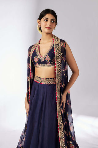 Mehar Navy Blue Lehenga Set by Gopi Vaid, available on Indiaspopup.com