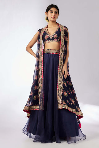 Mehar Navy Blue Lehenga Set by Gopi Vaid, available on Indiaspopup.com