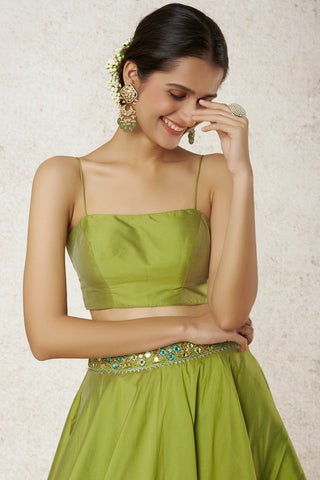 Gopi Vaid-Athira Green Jacket And Victorian Skirt Set-INDIASPOPUP.COM