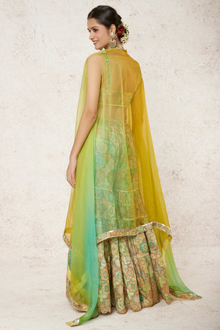 Gopi Vaid-Barkha Green Sharara And Cape Set-INDIASPOPUP.COM