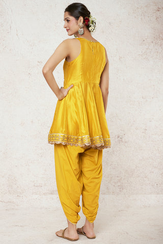 Gopi Vaid-Shiza Mustard Peplum And Dhoti Set-INDIASPOPUP.COM